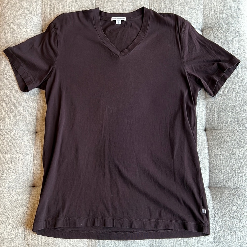 Men’s James Perse V-Neck Tee Shirt Medium Maroon